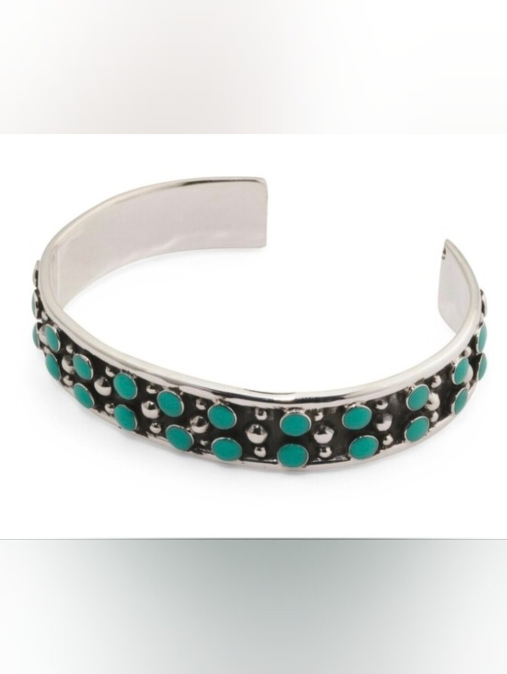 .925 Sterling Silver Turquoise Snake Eye Cuff Bracelet Southwestern Seed & Sage